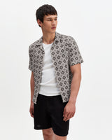 wax london men's Didcot - Ecru And Black Tile Print Short-Sleeve Shirt