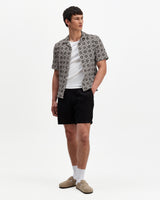 wax london men's Didcot - Ecru And Black Tile Print Short-Sleeve Shirt