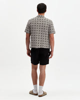 wax london men's Didcot - Ecru And Black Tile Print Short-Sleeve Shirt
