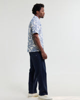 wax london men's Didcot - Ecru And Blue Geometric Embroidered Short-Sleeve Shirt