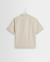 wax london men's Didcot - Ecru And Blue Seersucker Stripe Short-Sleeve Shirt