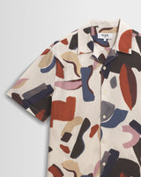 wax london men's Didcot - Ecru And Multicolour Abstract Shapes Short-Sleeve Shirt
