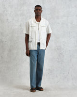 wax london men's Didcot - Ecru And Multicolour Embroidered Short-Sleeve Shirt