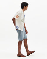 wax london men's Didcot - Ecru And Multicolour Floral Applique Short-Sleeve Shirt