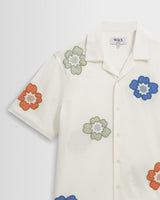 wax london men's Didcot - Ecru And Multicolour Floral Applique Short-Sleeve Shirt