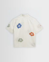 wax london men's Didcot - Ecru And Multicolour Floral Applique Short-Sleeve Shirt