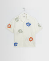 wax london men's Didcot - Ecru And Multicolour Floral Applique Short-Sleeve Shirt