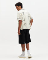 wax london men's Didcot - Ecru And Navy Grid Flower Short-Sleeve Shirt
