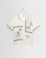 wax london men's Didcot - Ecru And Navy Grid Flower Short-Sleeve Shirt