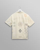 wax london men's Didcot - Ecru Doodle Embroidered Short-Sleeve Shirt