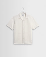 wax london men's Didcot - Ecru Double-Weave Seersucker Short-Sleeve Shirt