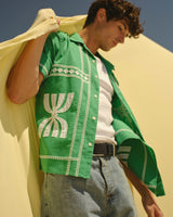 wax london men's Didcot - Green And White Border Applique Short-Sleeve Shirt