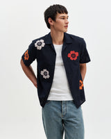 wax london men's Didcot - Navy Floral Applique Short-Sleeve Shirt