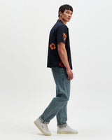 wax london men's Didcot - Navy Floral Applique Short-Sleeve Shirt