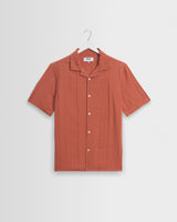 wax london men's Didcot - Rust Double-Weave Seersucker Short-Sleeve Shirt