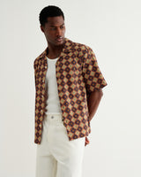 wax london men's Didcot - Rust Tile Print Seersucker Short-Sleeve Shirt