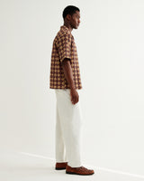 wax london men's Didcot - Rust Tile Print Seersucker Short-Sleeve Shirt