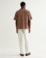 wax london men's Didcot - Rust Tile Print Seersucker Short-Sleeve Shirt