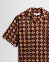 wax london men's Didcot - Rust Tile Print Seersucker Short-Sleeve Shirt