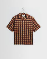 wax london men's Didcot - Rust Tile Print Seersucker Short-Sleeve Shirt