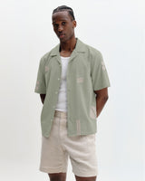 wax london men's Didcot - Sage And Ecru Scribble Applique Short-Sleeve Shirt