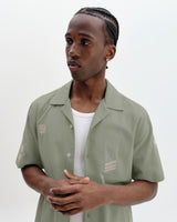 wax london men's Didcot - Sage And Ecru Scribble Applique Short-Sleeve Shirt