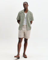 wax london men's Didcot - Sage And Ecru Scribble Applique Short-Sleeve Shirt
