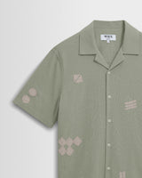 wax london men's Didcot - Sage And Ecru Scribble Applique Short-Sleeve Shirt