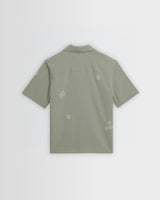 wax london men's Didcot - Sage And Ecru Scribble Applique Short-Sleeve Shirt