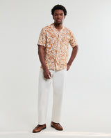 wax london men's Didcot - Tan And Beige Floral Viscose Short-Sleeve Shirt