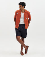 wax london men's Didcot - Terracotta And Ecru Scribble Applique Short-Sleeve Shirt