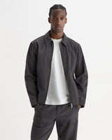 wax london men's Eldon - Dark Navy And Ecru Double-Faced Stripe Cotton Jacket
