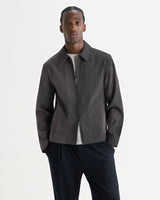 wax london men's Eldon - Dark Navy And Ecru Double-Faced Stripe Cotton Jacket