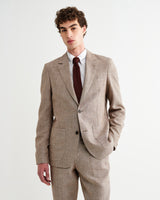 wax london men's Fintry - Natural And Brown Stripe Linen Single-Breasted Blazer