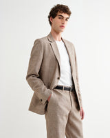 wax london men's Fintry - Natural And Brown Stripe Linen Single-Breasted Blazer