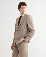 wax london men's Fintry - Natural And Brown Stripe Linen Single-Breasted Blazer