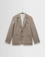 wax london men's Fintry - Natural And Brown Stripe Linen Single-Breasted Blazer