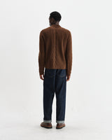 wax london men's Friar - Brown Brush Cable Knit Zip Cardigan
