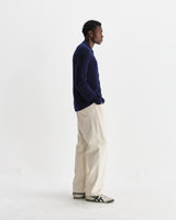 wax london men's Friar - Navy Brush Cable Knit Zip Cardigan
