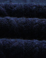 wax london men's Friar - Navy Brush Cable Knit Zip Cardigan