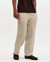 wax london men's Glencoe - Beige Washed Linen Loose Fit Trousers