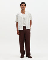 wax london men's Glencoe - Brown Washed Linen Loose Fit Trousers