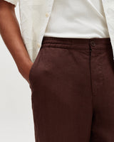 wax london men's Glencoe - Brown Washed Linen Loose Fit Trousers