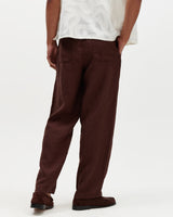 wax london men's Glencoe - Brown Washed Linen Loose Fit Trousers