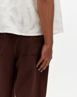 wax london men's Glencoe - Brown Washed Linen Loose Fit Trousers