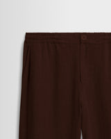 wax london men's Glencoe - Brown Washed Linen Loose Fit Trousers