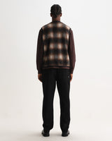 wax london men's GOWER GILET ELM WOOL BLEND CHECK BROWN / BLACK