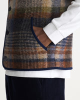wax london men's Gower - Oatmeal And Multicolour Check Wool Gilet