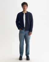 wax london men's Granby - Navy Ribbed Wool Cardigan