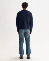 wax london men's Granby - Navy Ribbed Wool Cardigan
